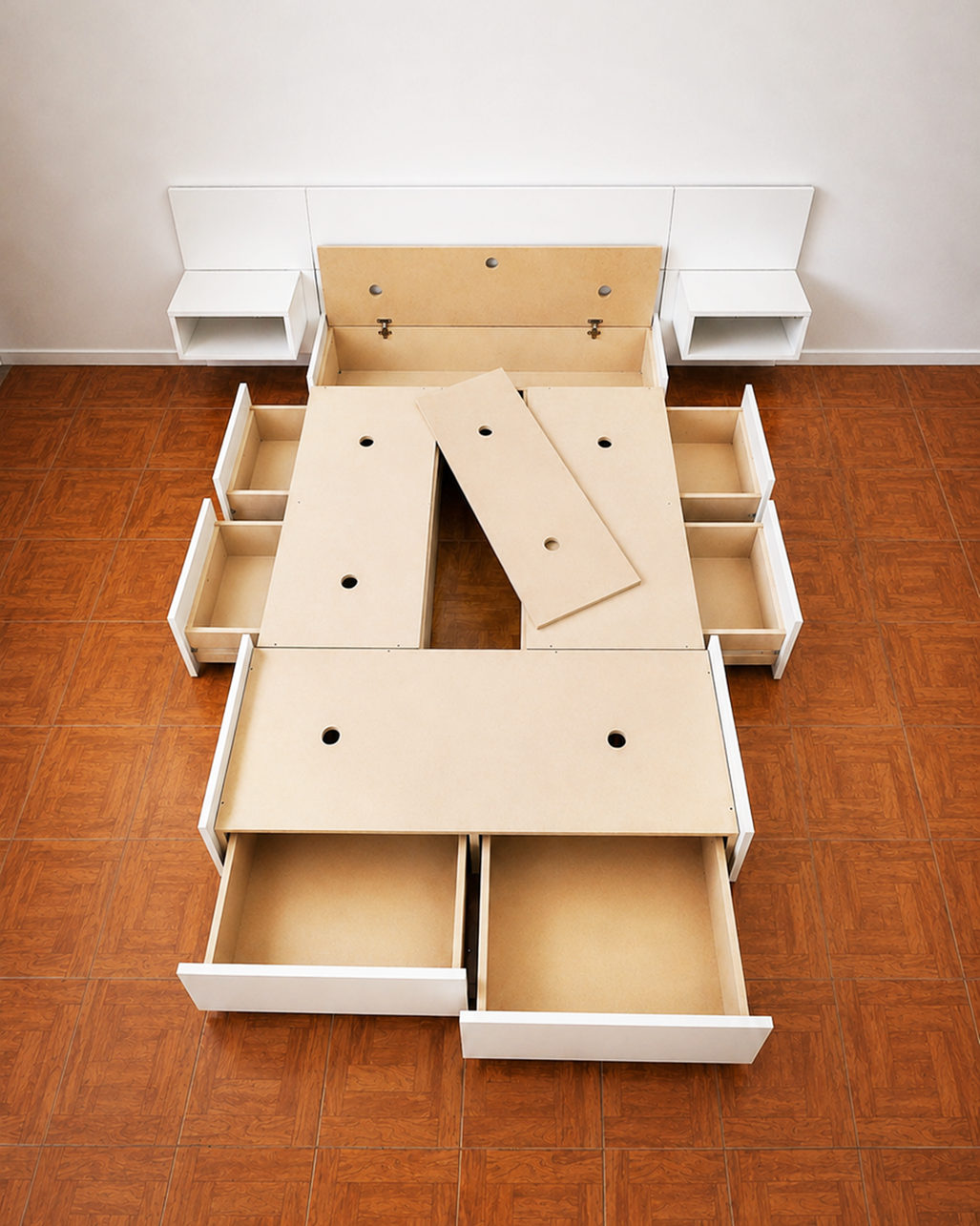 04 Cama Box | + MDF Natural + Cajones y Bauleras