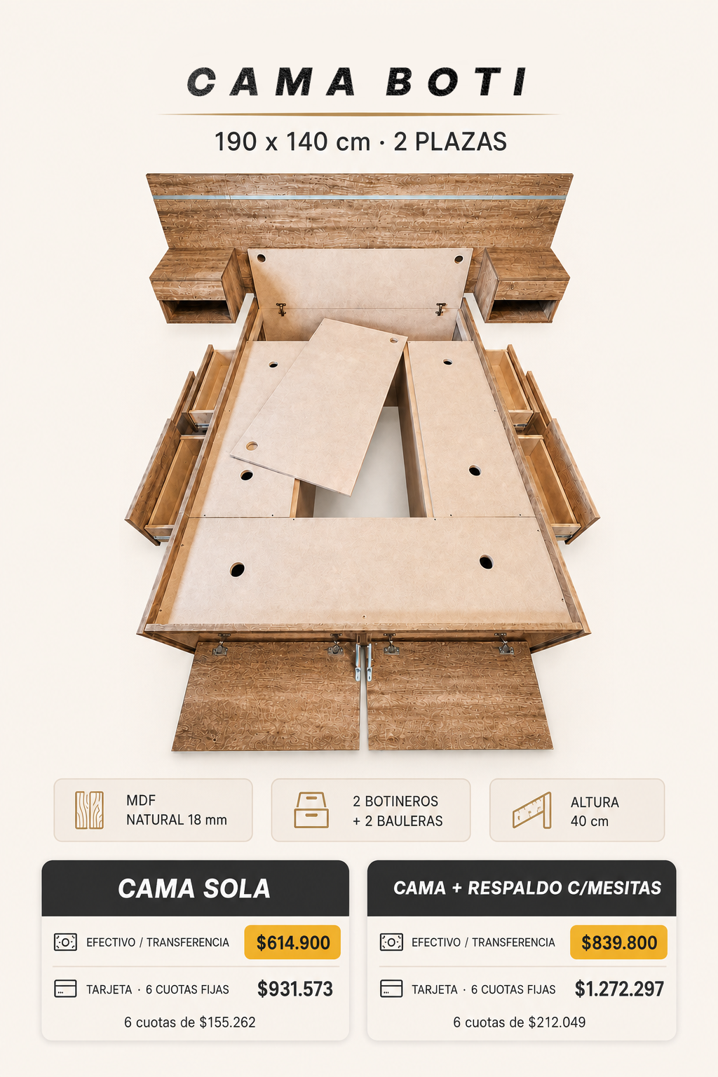 02 Cama Boti 6 | + MDF Natural + Botineros - Imagen 12